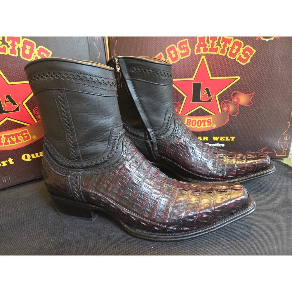 Los Altos CHERRY CROCODILE TAIL Ankle Boot SQUARE Toe Side Zipper 11EE 76B0118